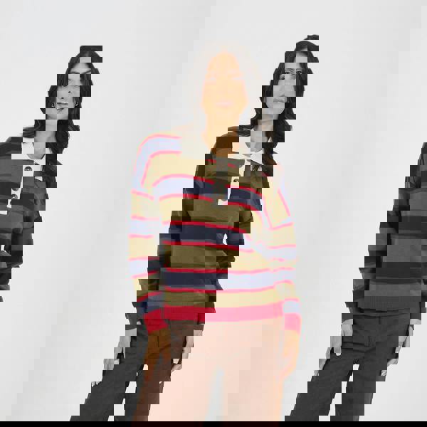 Brave Soul Navy Rubgy Stripe Knitted Jumper - Navy Image 1