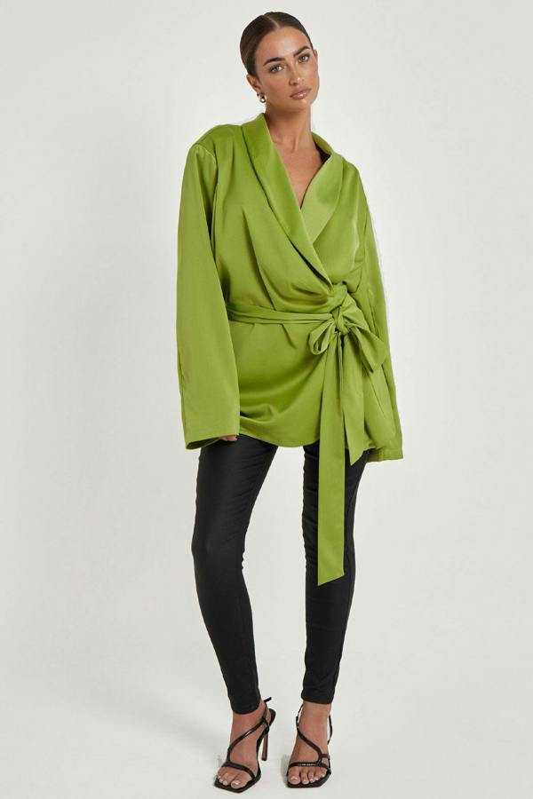 Urban Bliss Green Satin Wrap Blazer