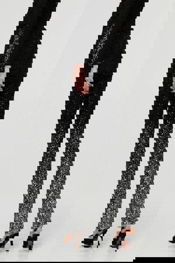 Black | Sparkly Sequin High Waist Flare Trousers
