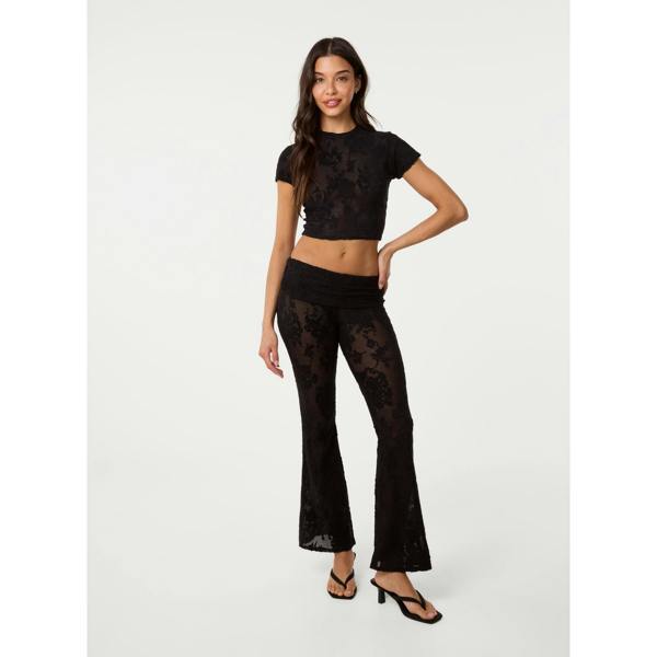 Pink Vanilla Crochet Lace Flare Trousers