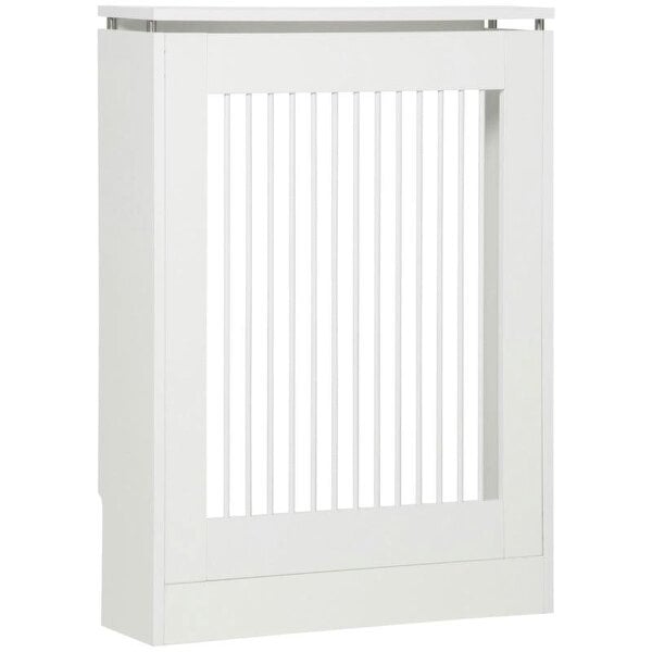 Bobobiy Radiator Cover Vertical Slatted Grille Heater Cover Top Shelf MDF Steel for Heat Circulation 60 x 18 x 84 cm White