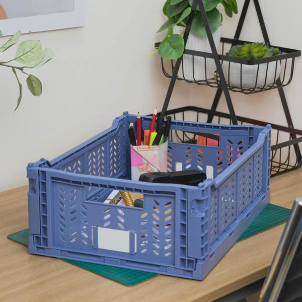 JVL STACKIT - Plastic Foldable Storage Crate - 14.5L - Blue