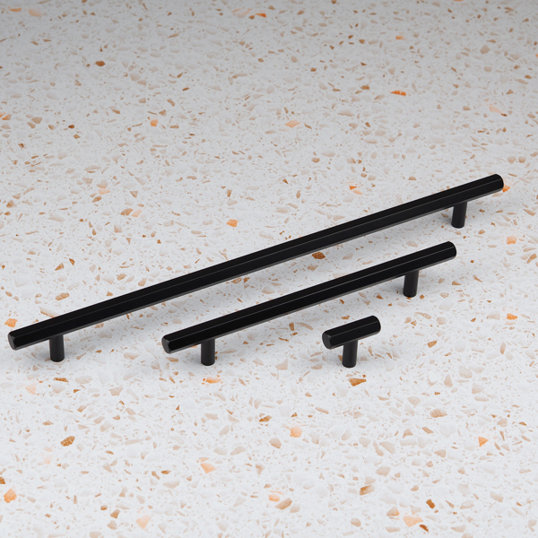 Handle & Home Matt Black Hexagon T-Bar Handles and Coordinatig Knob