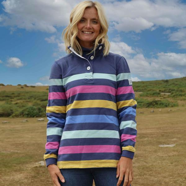 Lazy Jacks Womens/Ladies Striped Button Neck Sweatshirt - Multicoloured - 