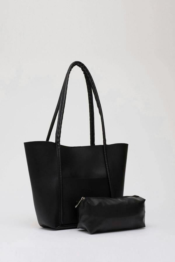 Hoxton Gal Large Faux Leather Tote & Shoulder Bag with Front Pocket, Snap Closure, and Matching Makeup Pouch