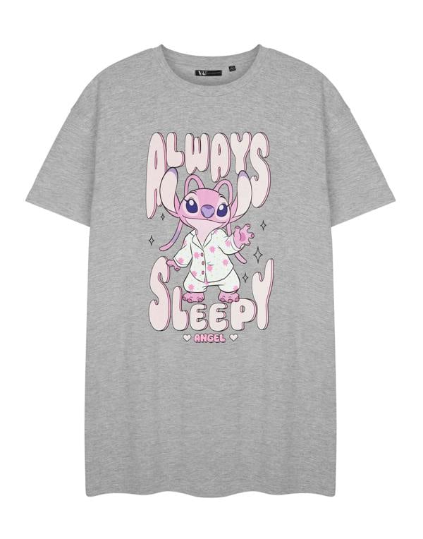 Disney Lilo & Stitch Womens Grey Always Sleepy Short Sleeve Nightdress