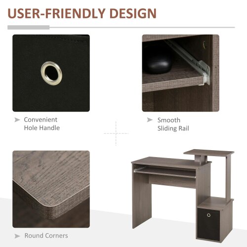 Wyld Haus Ramo 100cm Wooden Grey Home Office Desk With Keyboard Tray Drawer And Side Shelving