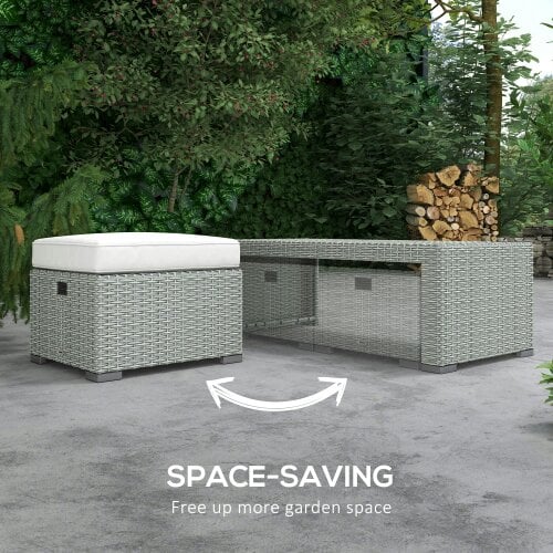 Wyld Haus Tanette Rattan Grey 7 Seater Outdoor Sofa Set With Reclining 2 Armchairs And 2 Stools