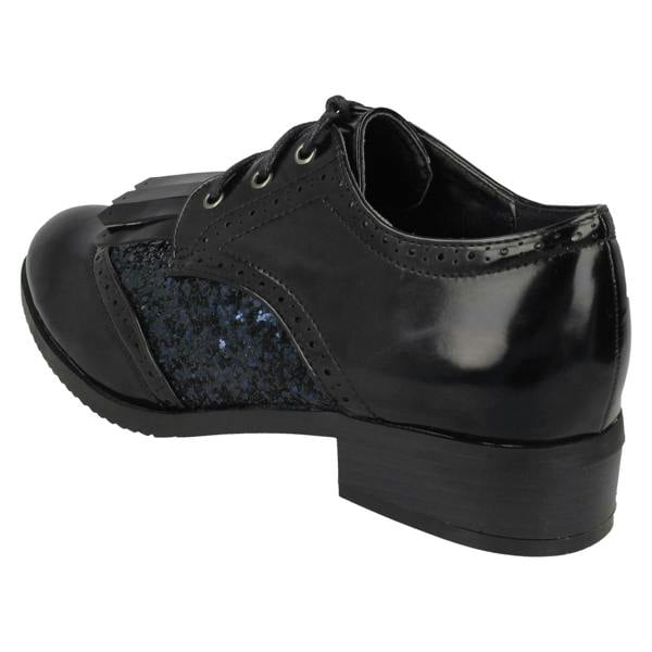 Spot On Ladies Spot On Glitter Shoes With Fringe Detail
