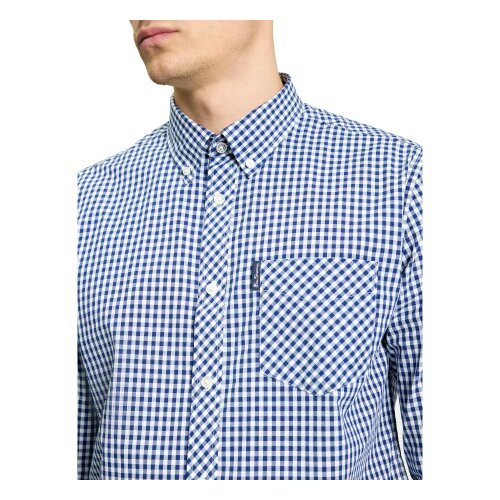 Ben Sherman Mens Signature Gingham Long-Sleeved Shirt - Dark Blue