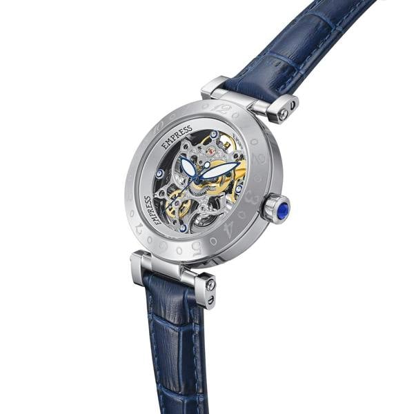 Empress Theodora Automatic Leather-Band Watch - Silver/Blue - EMPEM3702