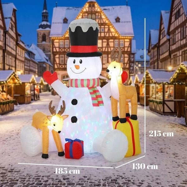 Bobobiy 7ft Giant Christmas Inflatable Snowman with 2 Reindeer, Outdoor Blow Up Christmas Decoration with LEDs, Bag