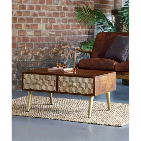 IH Design Camille Retro Coffee Table with 2 Drawers