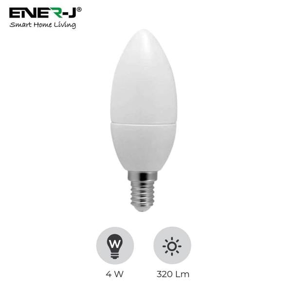 ENER-J Pack of 10 C37 E14 LED Candle Bulbs, 4W (40W Equivalent), Day White 320lm, Non-Dimmable Small Edison Screw Lamps