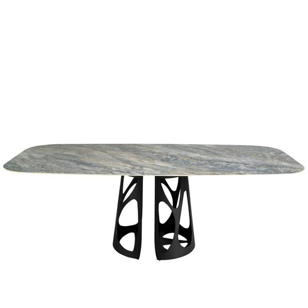 Angel Cerdá Oval Barrel porcelain marble and black steel dining table 1136