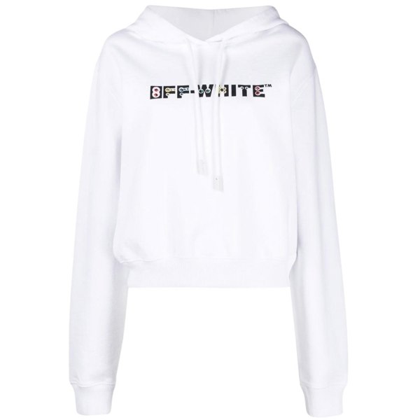 Off-White Geometric Logo Cropped White Hoodie XS