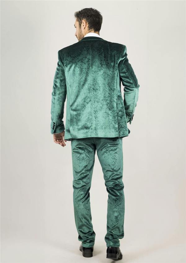 Infinity Leather Men's Green 3 Piece Velvet Wedding Tuxedo Formal Suit