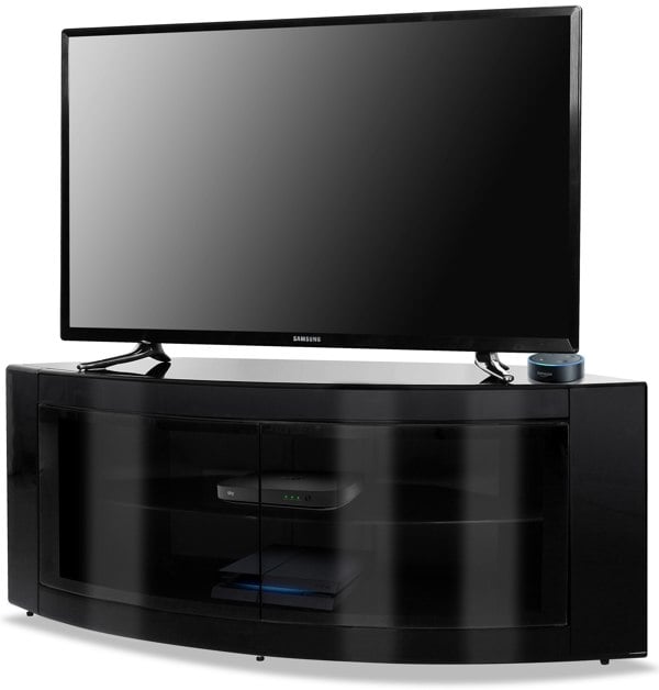Centurion Supports PANGEA Gloss Black Beam-Thru Curved Tru-Corner 32"-50" TV Cabinet