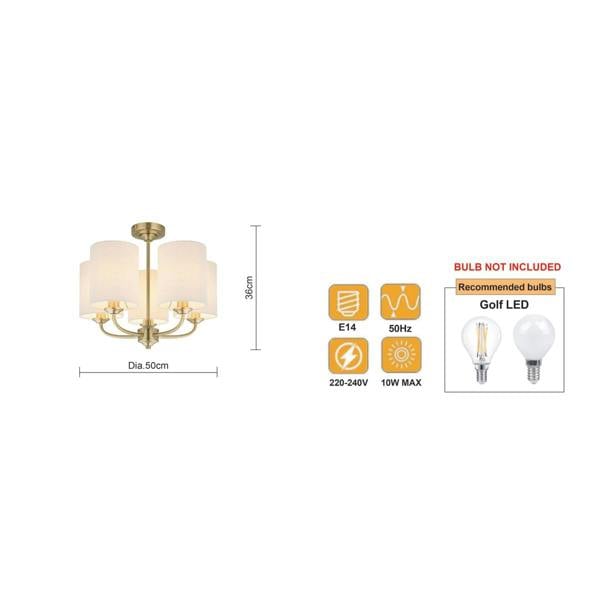 COSYLYTE Winston 5 Light Faux Linen Drum Shade Ceiling Light