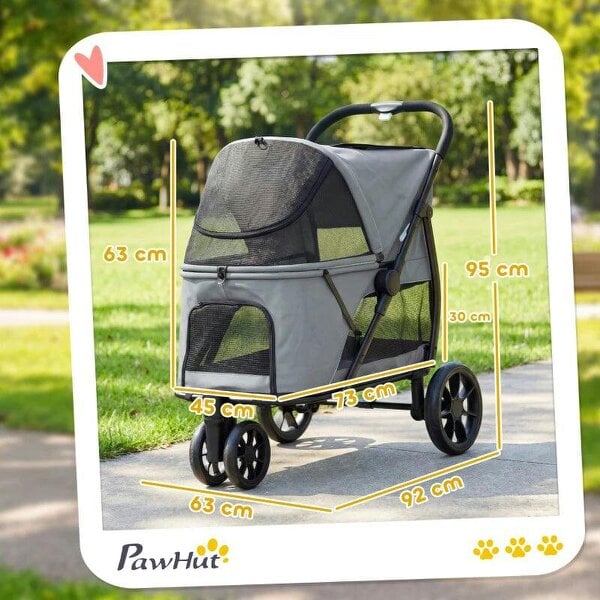Dog Stroller, 3 Wheels Pet Stroller with Dual Entry, Easy One-Click Quick Fold, Mesh Windows, Washable Cushion