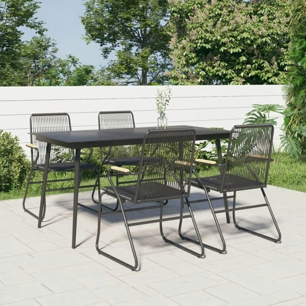 Berkfield 5 Piece Garden Dining Set Black PVC Rattan