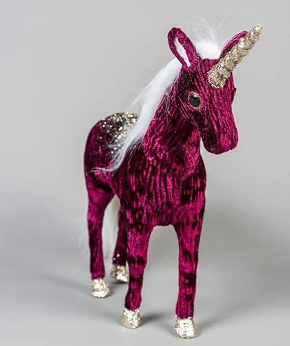 33cm Burgundy Unicorn Christmas Tabletop Decoration with Gold Glitter Accents and White Hair for Home or Office Displays image 3
