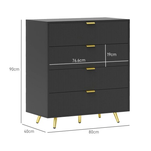 Wyld Haus Disu Wooden Black Elegant 4 Drawer Bedside Storage Table