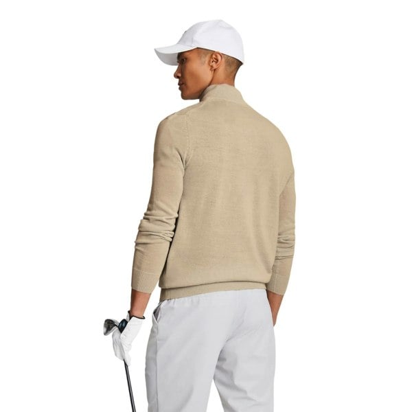 Lyle & Scott Mens Merino Wool Quarter Zip Golf Jumper - Safari