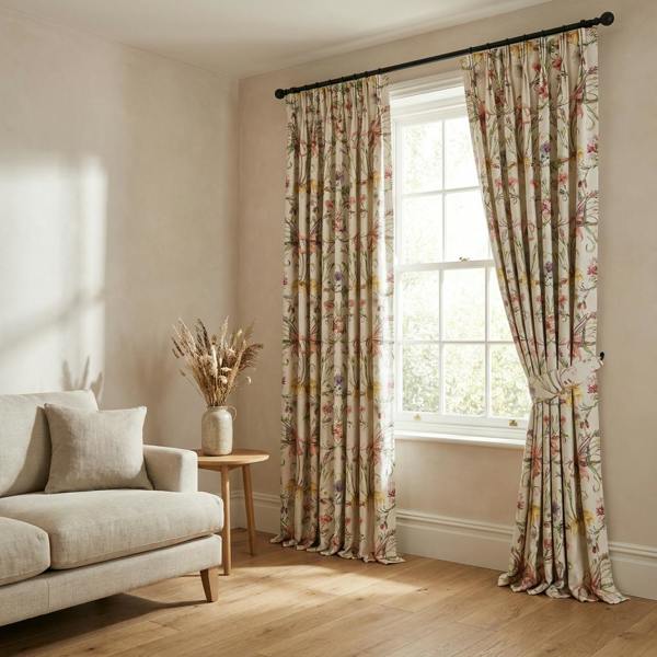 Carlotta made-to-measure curtains in Blossom, styled in a living room