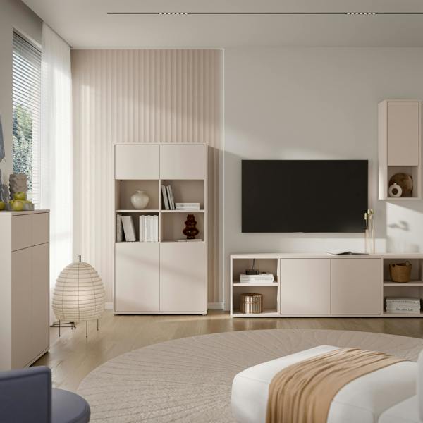 Furniture To Go Alice Springs Wide Storage Cabinet 4 Doors Push-to-Open & 2 Central Shelves Sand