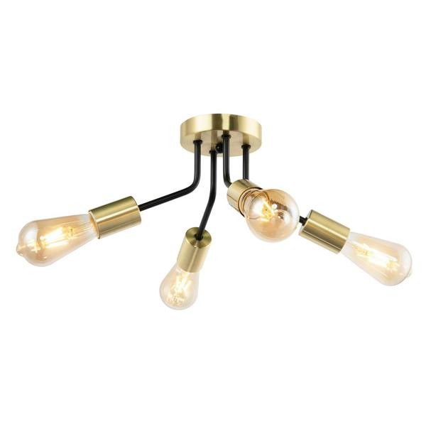 Vintage Industrial Ceiling Light Fitting in Satin Gold and Matte Black Image 5