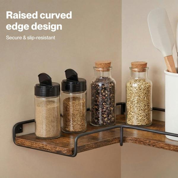 Levede Floating Shelves Set 2PC L-Shaped Corner Shelf Wall Mounted Wood Brown