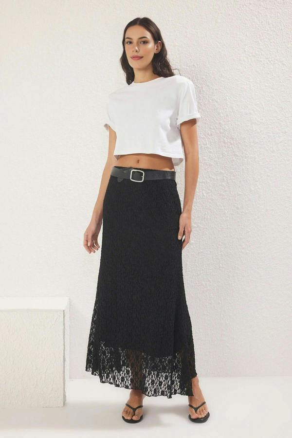 WOVCOR Skater Lace Midi Stretch Knit Skirt