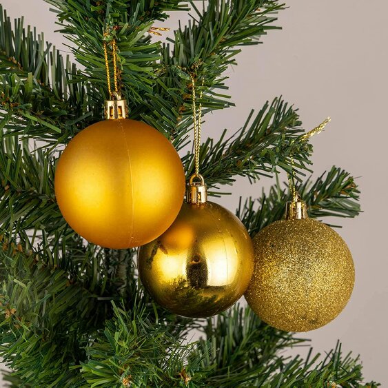 Shatchi Shatterproof Gold Christmas Bauble Set in 6 Piece and 18 Piece Pack Sizes, 60mm Decorations