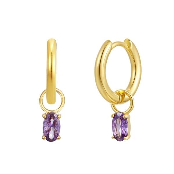 Gold Trip February Huggie Hoop Birthstone Charm Earrings