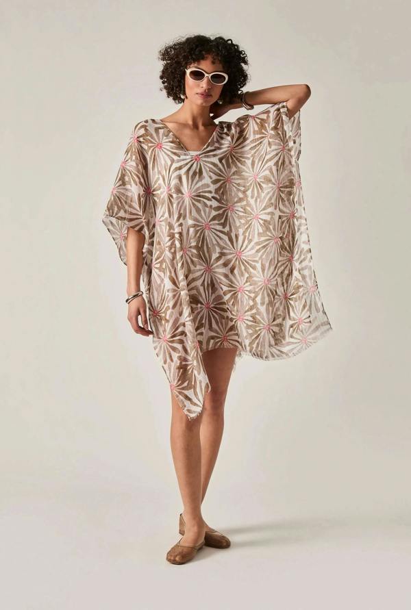 James Lakeland Beige Retro Floral Kaftan