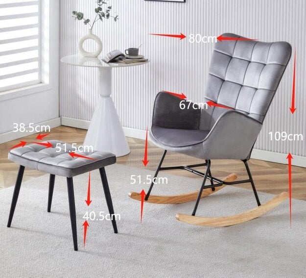 Kosy Koala Rocking chair recliner lounge with footstool grey velvet sofa living room furniture