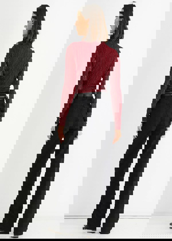 Gini London Burgundy High Neck Jersey Lace Long Sleeves Top