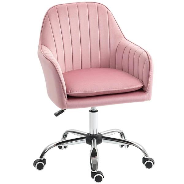 Dark pink velvet-feel tub office chair, padded seat cushion, swivel base