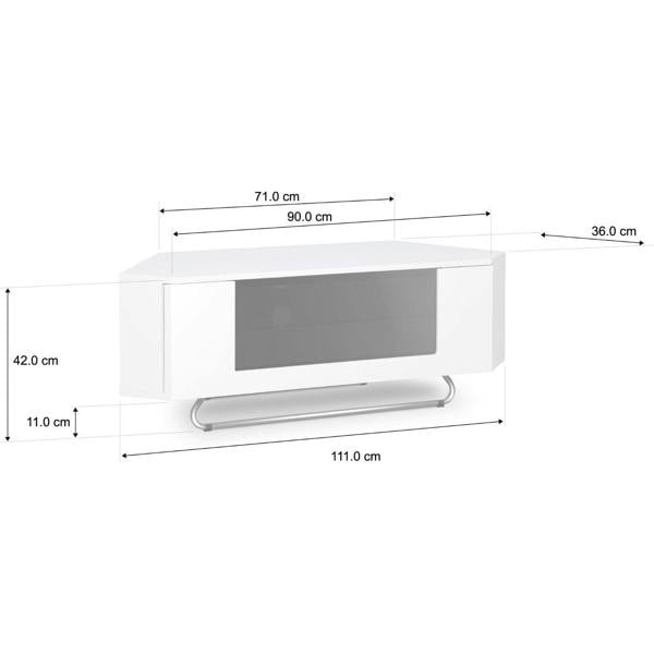 Homeology Hampshire Corner-Friendly Gloss White with Black Contrast Beam-Thru Remote Friendly Door 26"-50" Flat Screen TV Cabinet