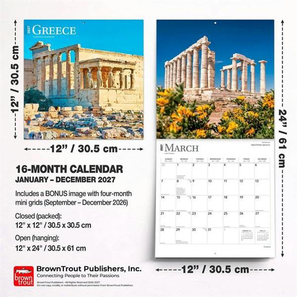 Greece Calendar 2027, Wall Calendars, Month To View, Travel, Gift