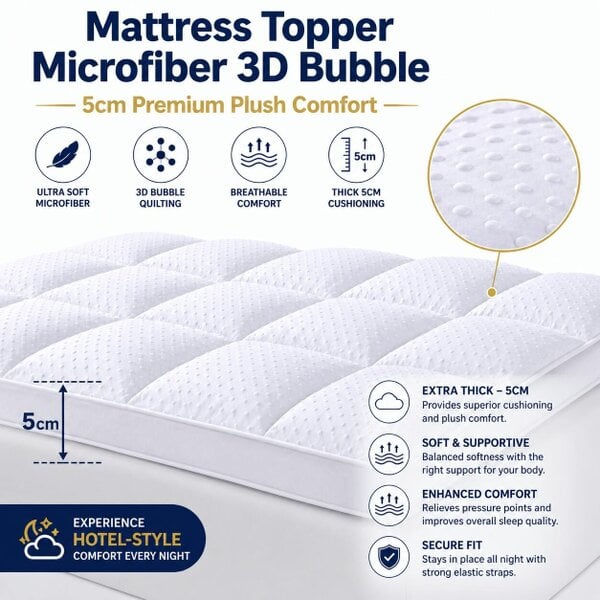Night Zone 5cm Microfibre 3D Bubble Mattress Topper – Hotel Quality Comfort