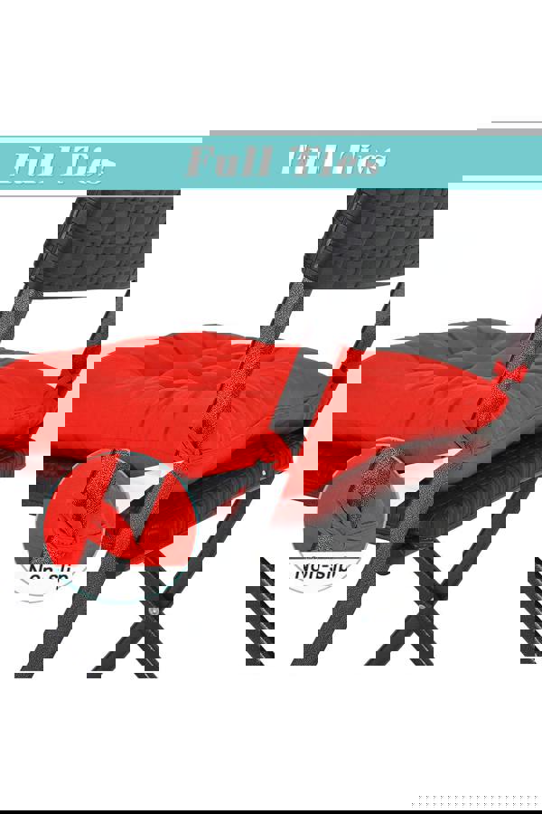 Living and Home 4Pcs Red Soft Seat Pads with Ties for Dining Chairs Desk Chair