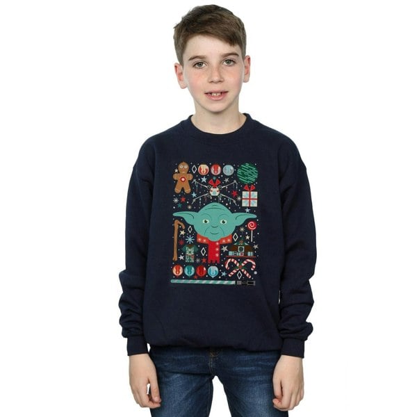 Star Wars Boys Yoda Christmas Sweatshirt - Navy Blue