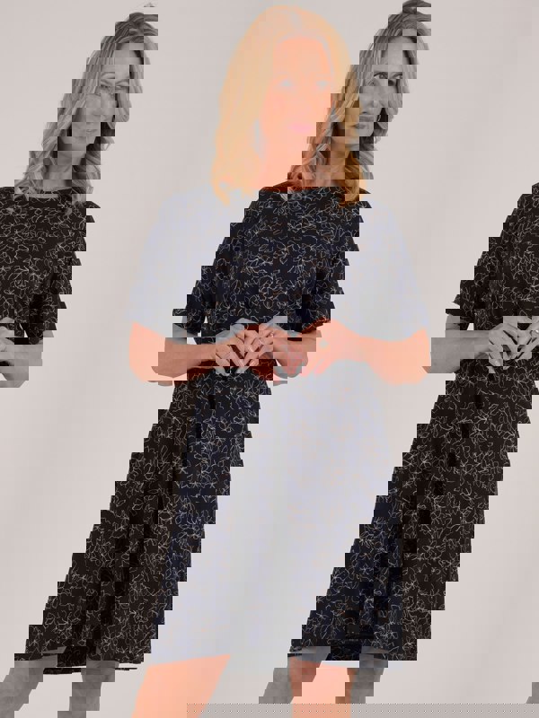 TIGI-Wear Navy Cloud Sketch Floral Night Dress