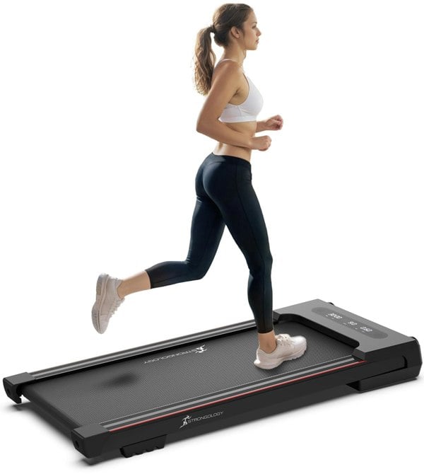 Strongology MOTIONIC BLACK Home and Office Ultra Quiet Adjustable Speed 1-8km/h Slimline 2.5HP Bluetooth Treadmill with LED Display - Fully Assembled