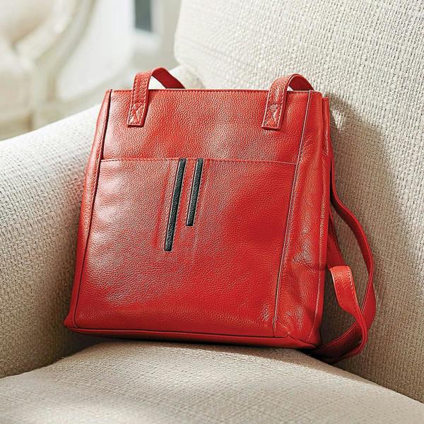 Museum Selection Linear Detail Red Leather Bag