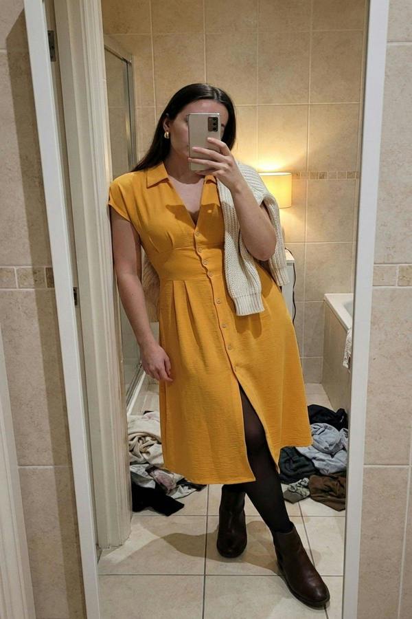 Reeva Button Down Cap Sleeve Midi Dress - Orange