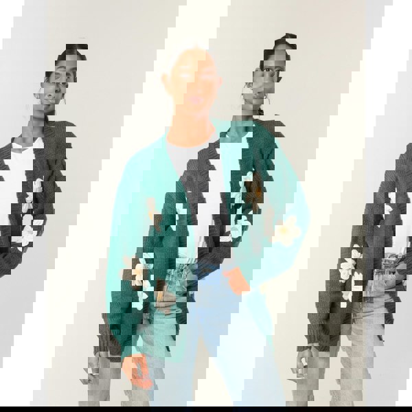 Blue Vanilla Daisy Large Flower Cardigan - Dark Green