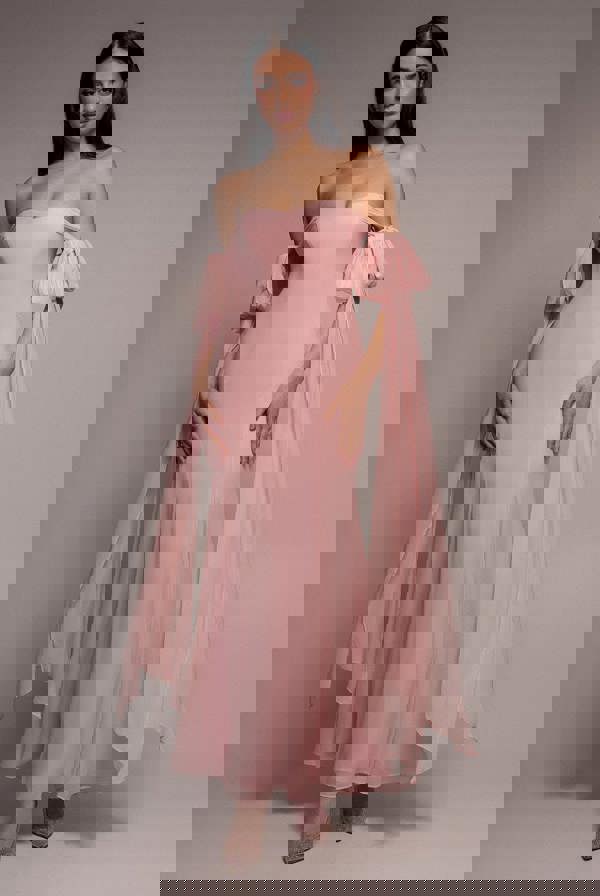 Multiway Cape Chiffon Sweetheart Maxi Dress - Blush Pink DR4848